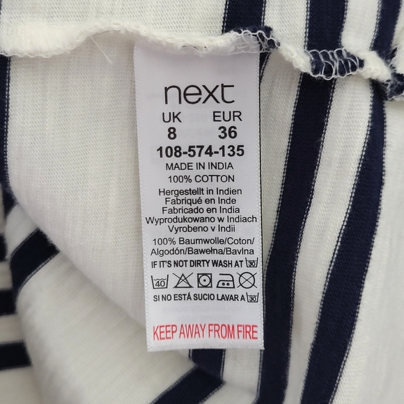 Next Striped Tab Sleeve Tunic Top Women's 8 - Picture 4 of 5